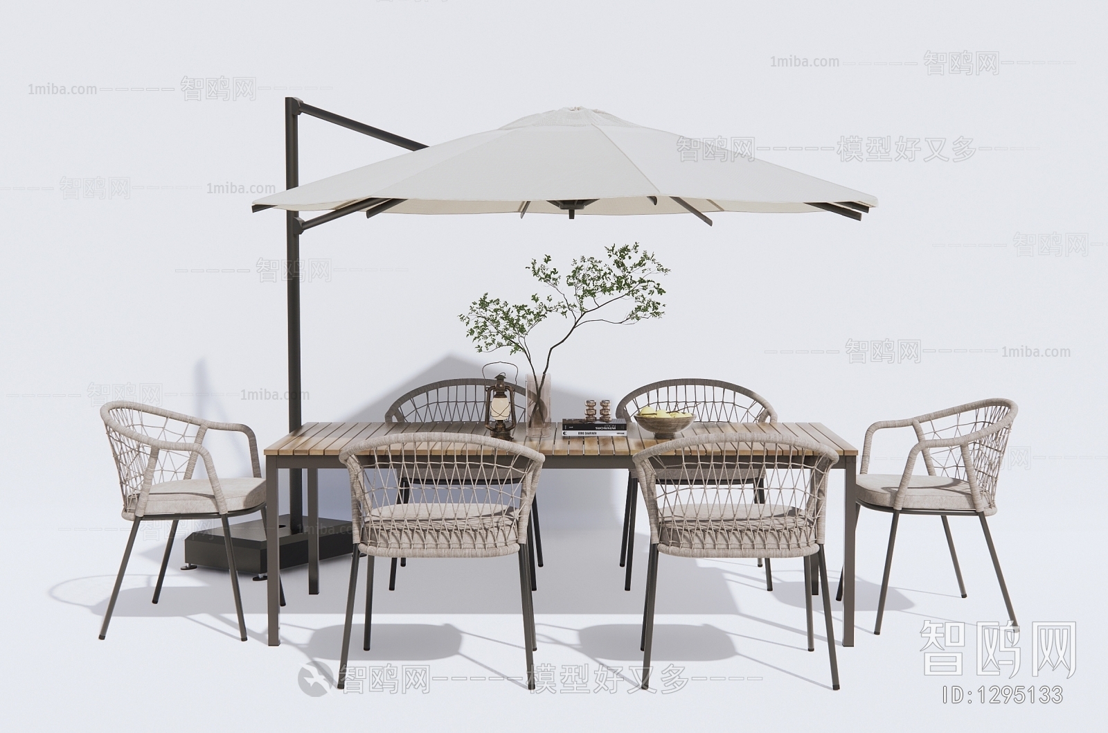 现代户外餐桌椅组合3D模型下载