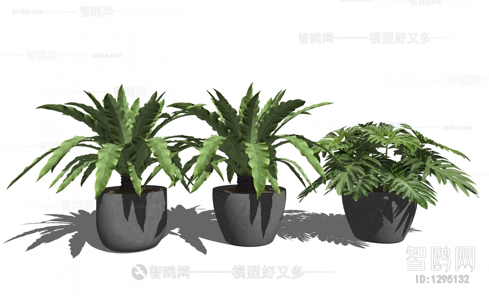 现代落地绿植盆栽组合3D模型下载