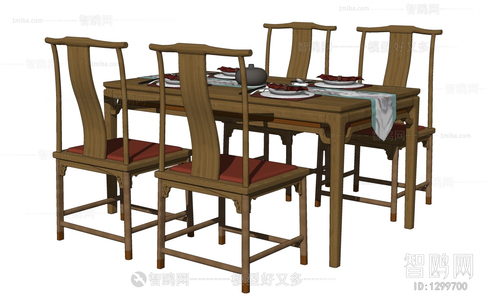 中式餐桌椅 实木餐椅 餐具摆件