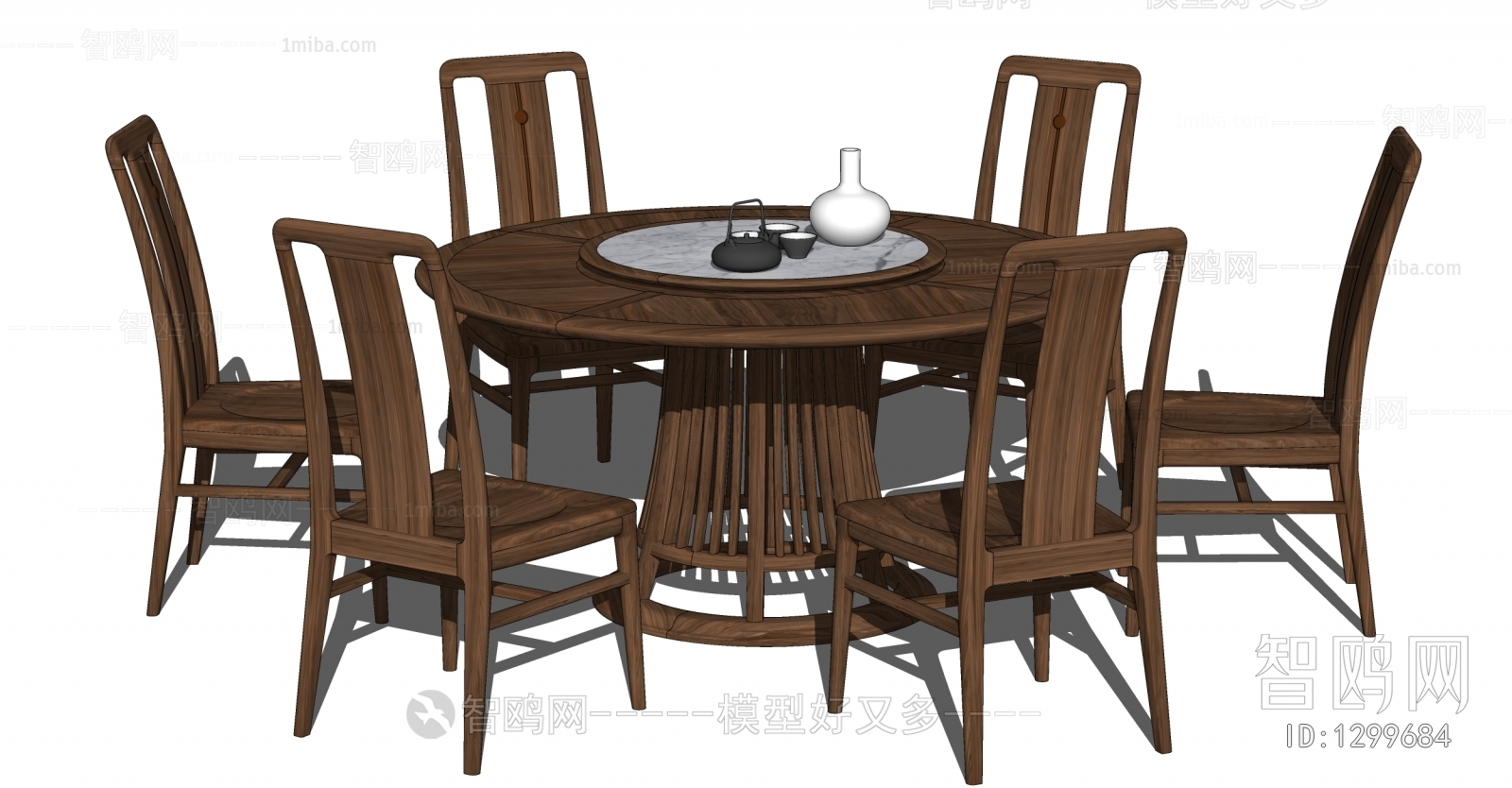 新中式餐桌椅 实木餐椅 圆形餐桌