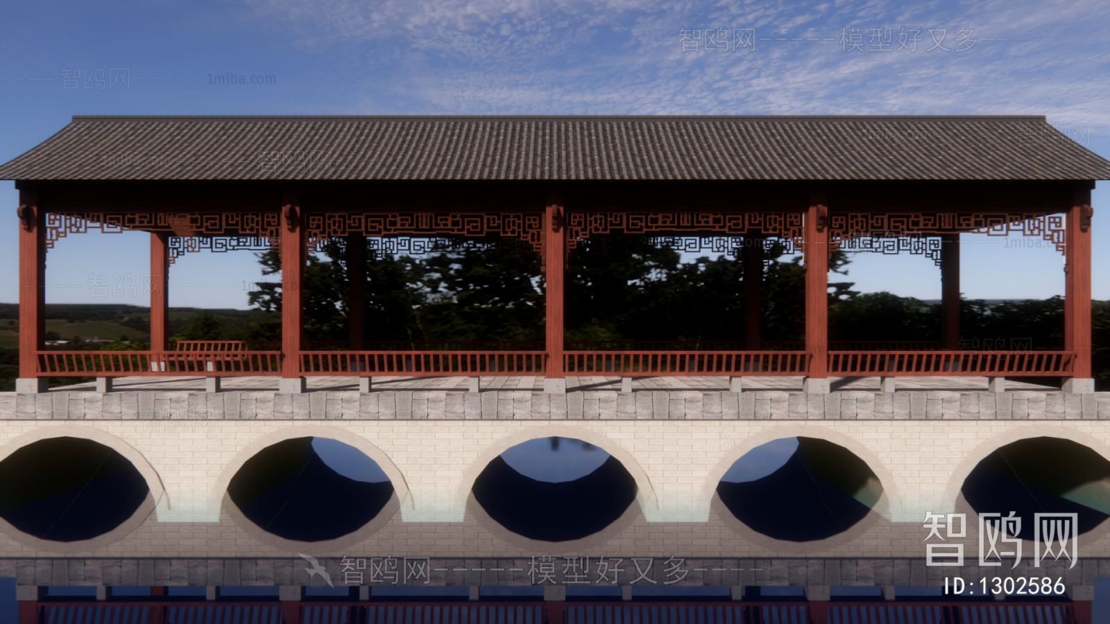 中式廊架景观桥