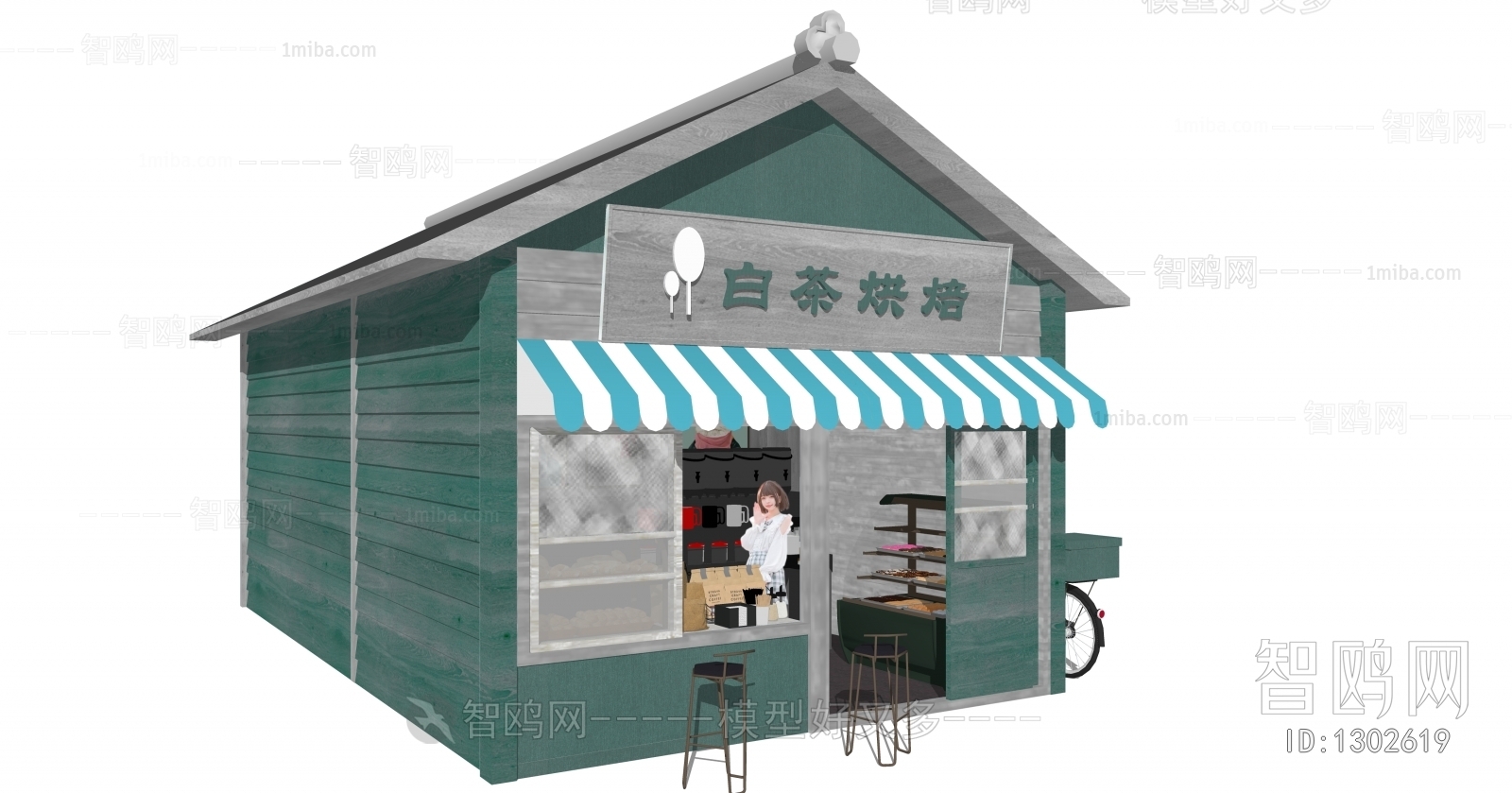 现代甜品店烘焙奶茶饮品店 门头门面 木屋