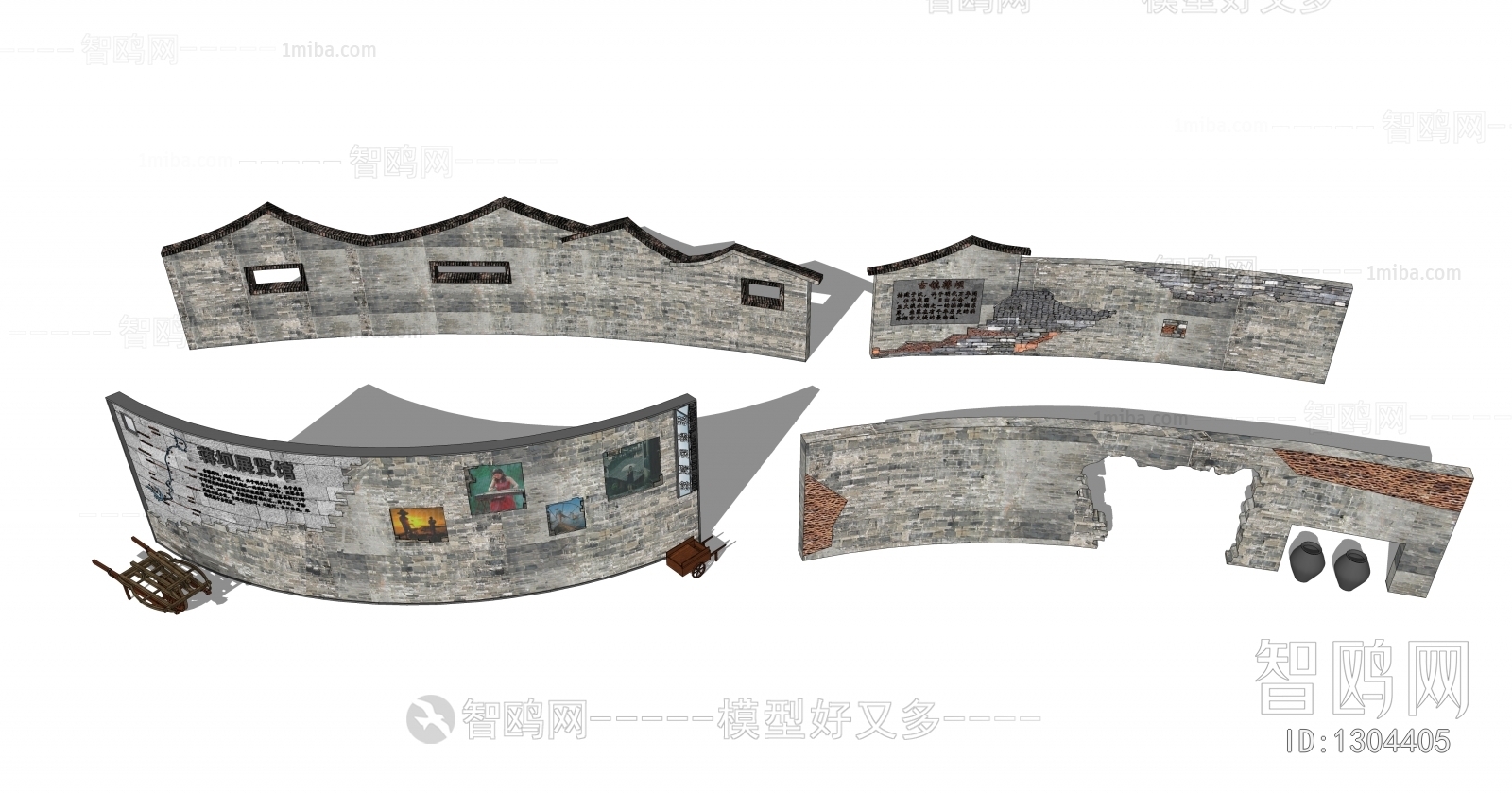 新中式乡村弧形围墙景墙