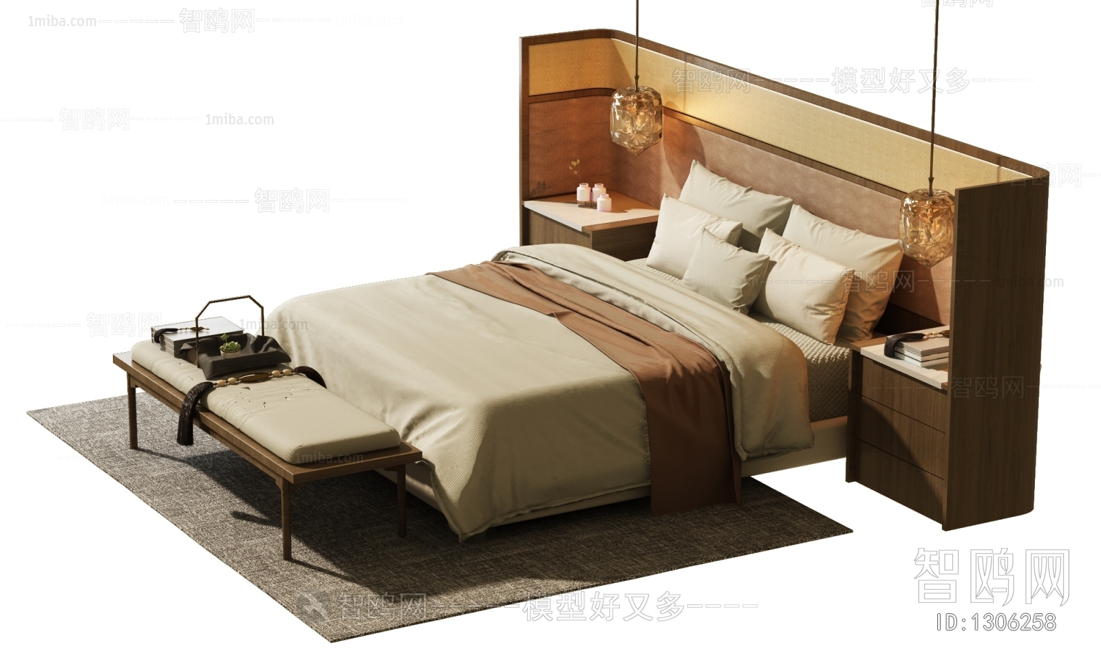 Japanese Style New Chinese Style Double Bed