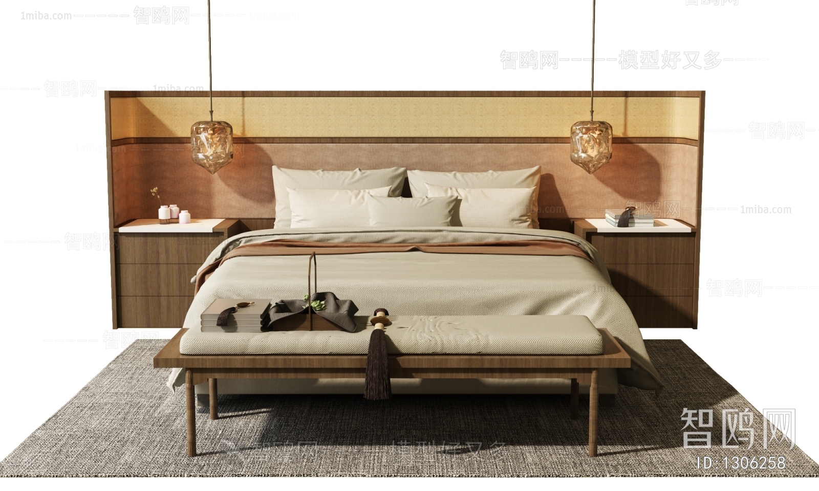 Japanese Style New Chinese Style Double Bed