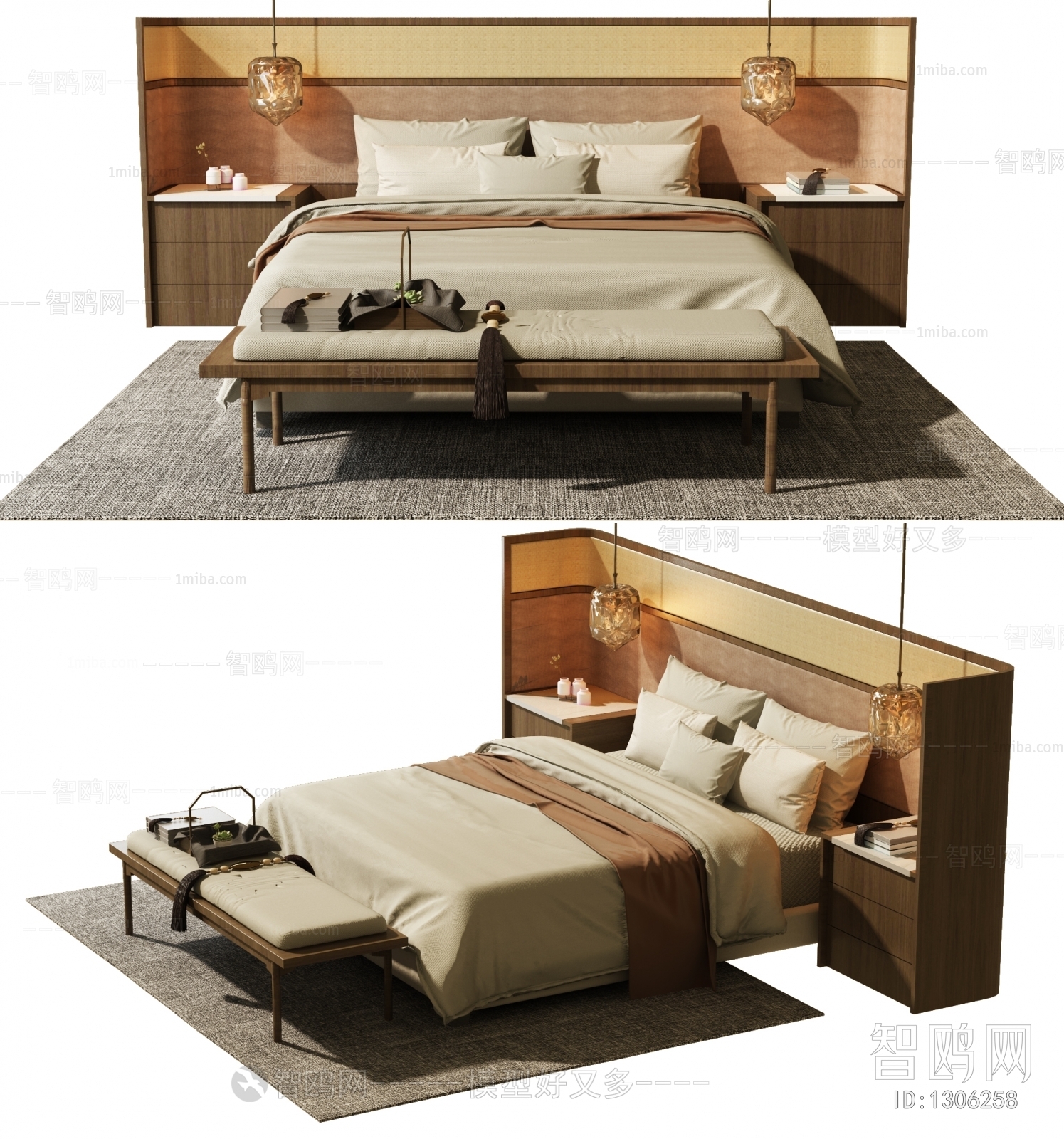 Japanese Style New Chinese Style Double Bed