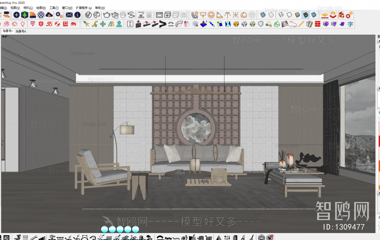 多场景-新中式客厅+餐厅3D模型下载