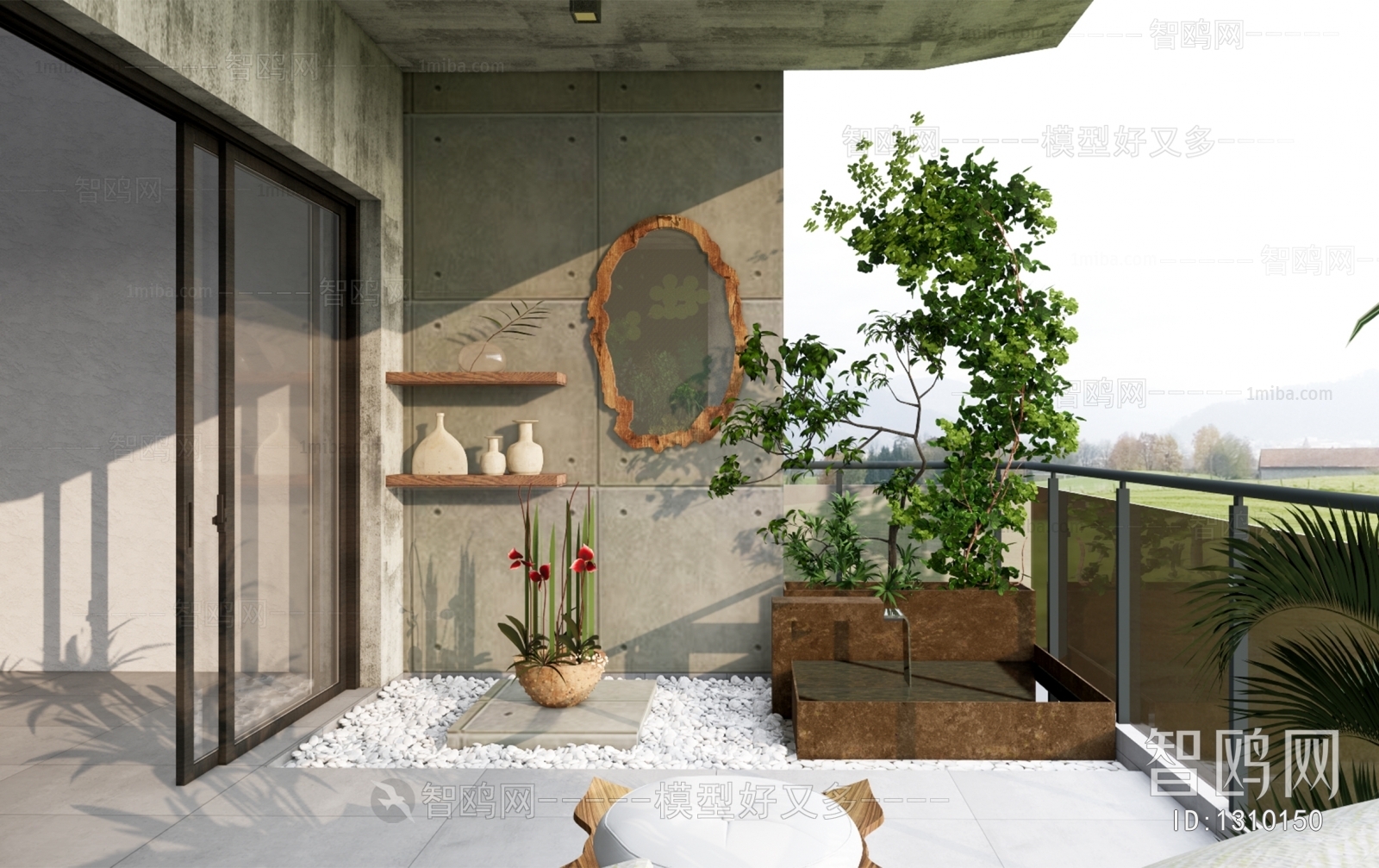 现代阳台花园庭院自然景观 露台 户外沙发 植物盆栽盆景