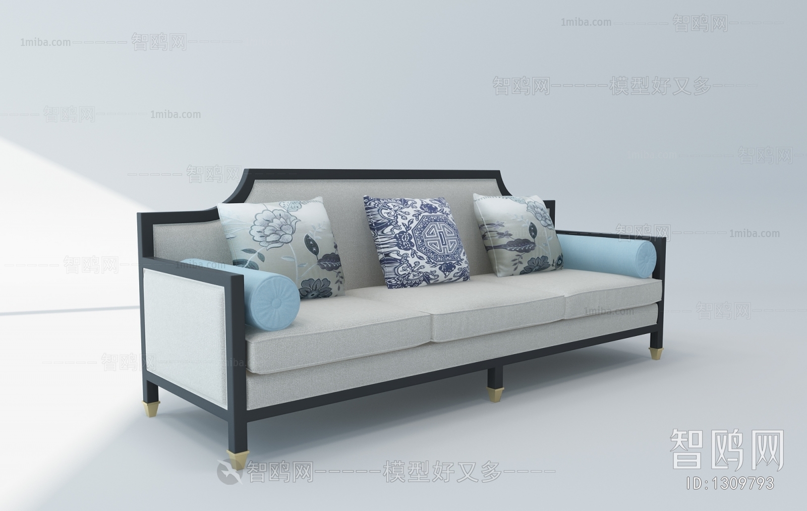 New Chinese Style Three-seat Sofa