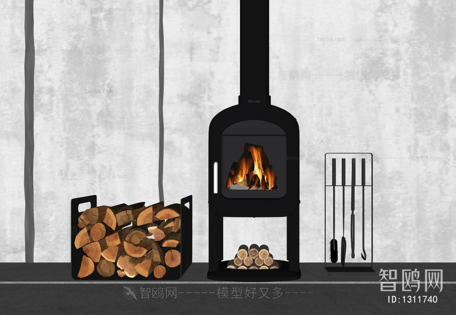 现代壁炉，材火，木材