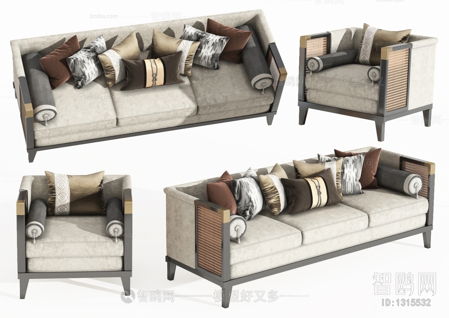 New Chinese Style Three-seat Sofa