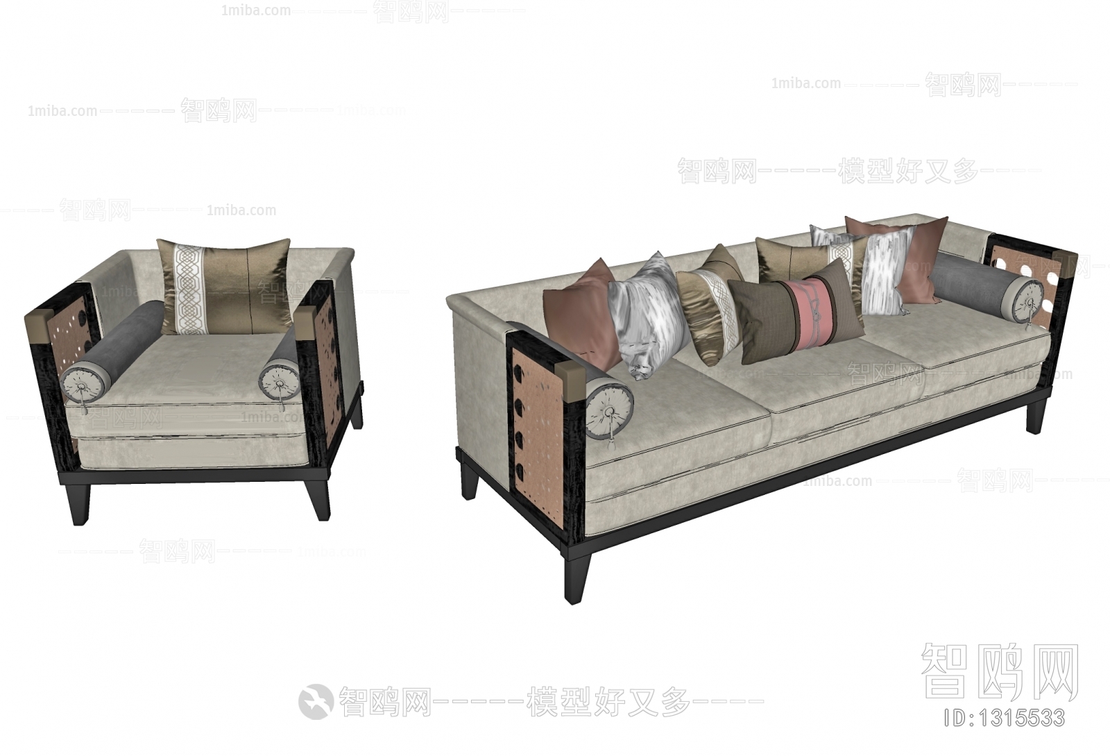 New Chinese Style Three-seat Sofa