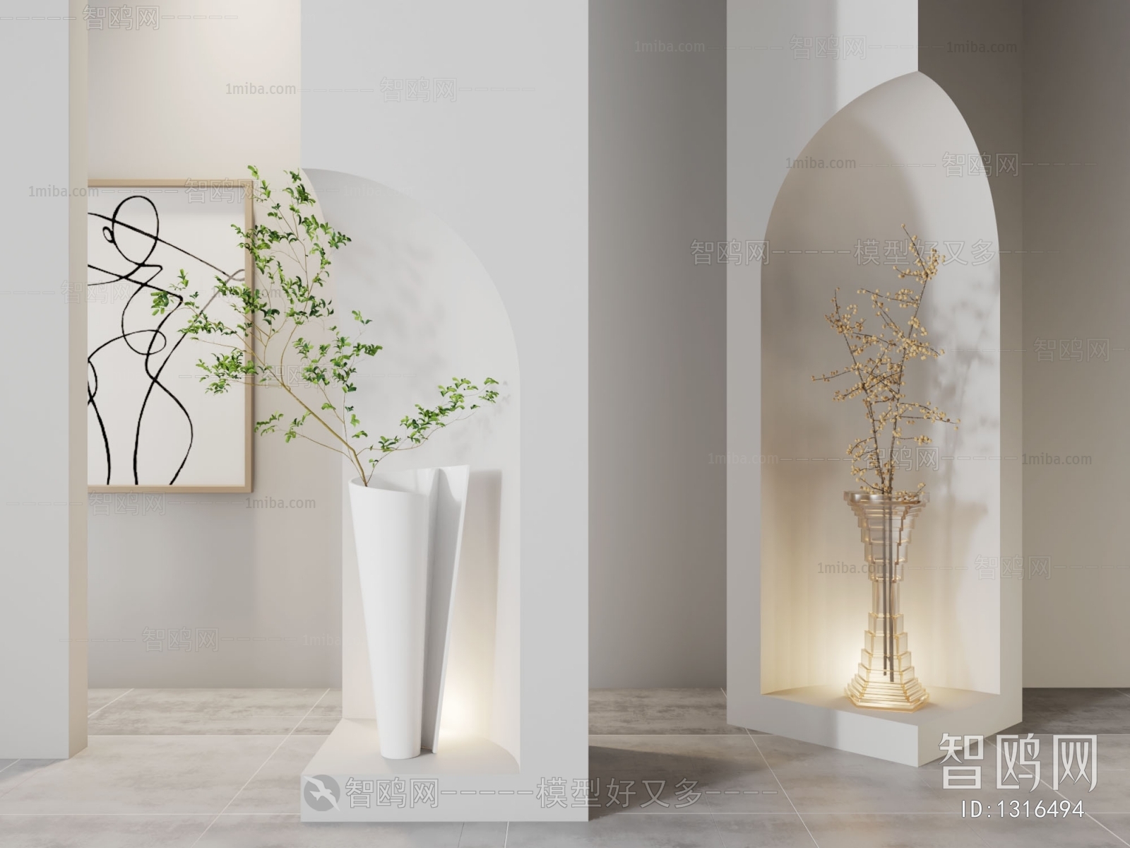 现代水生植物花瓶，装饰摆件