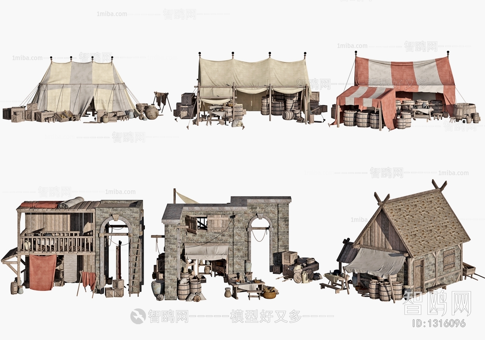 北欧中世纪建筑房屋住宅，瓦房，农具生活用品