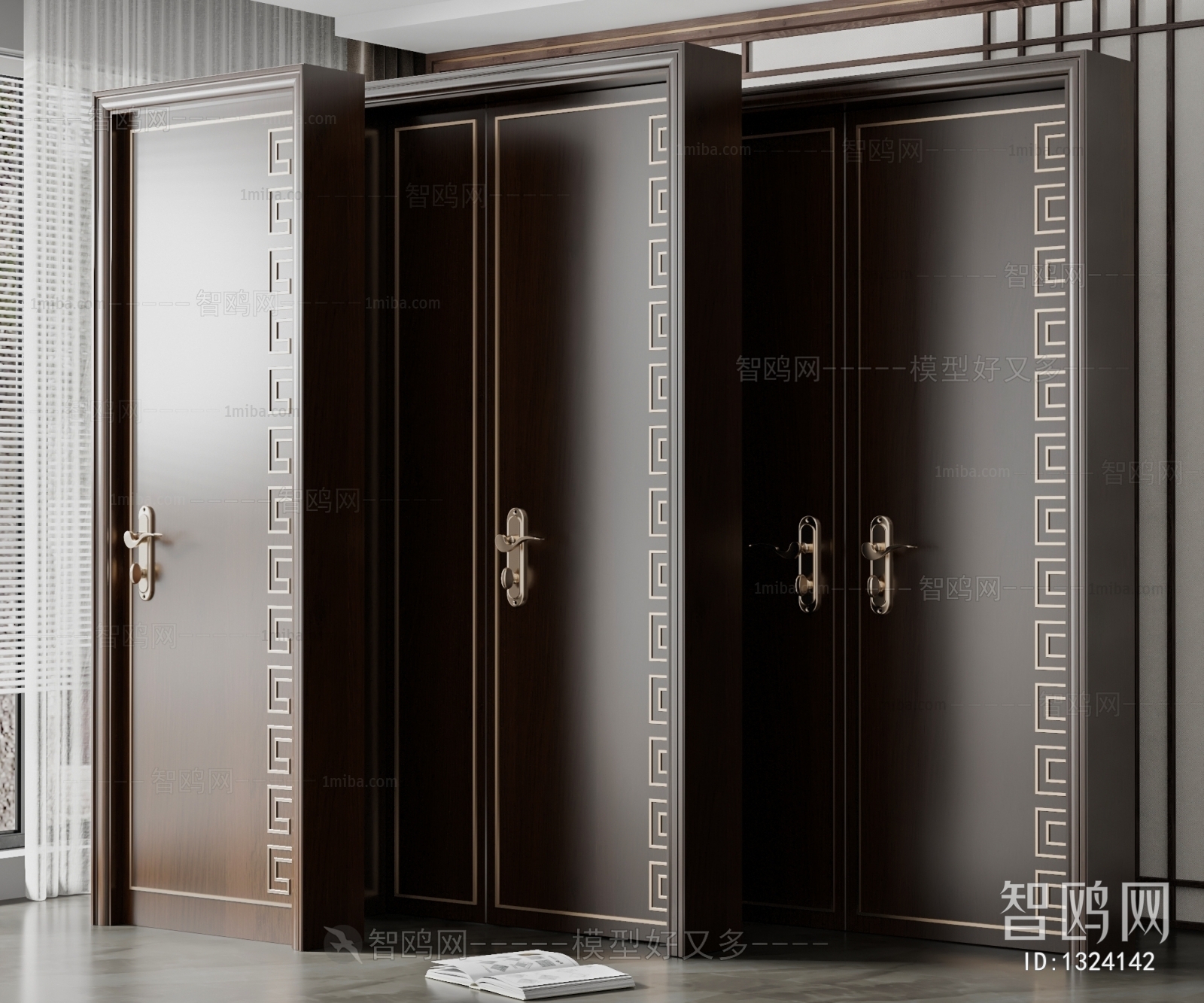 New Chinese Style Unequal Double Door