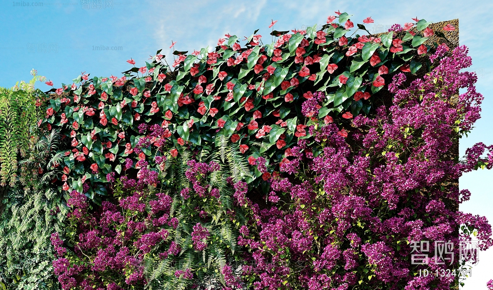 现代植物墙绿植墙植物堆