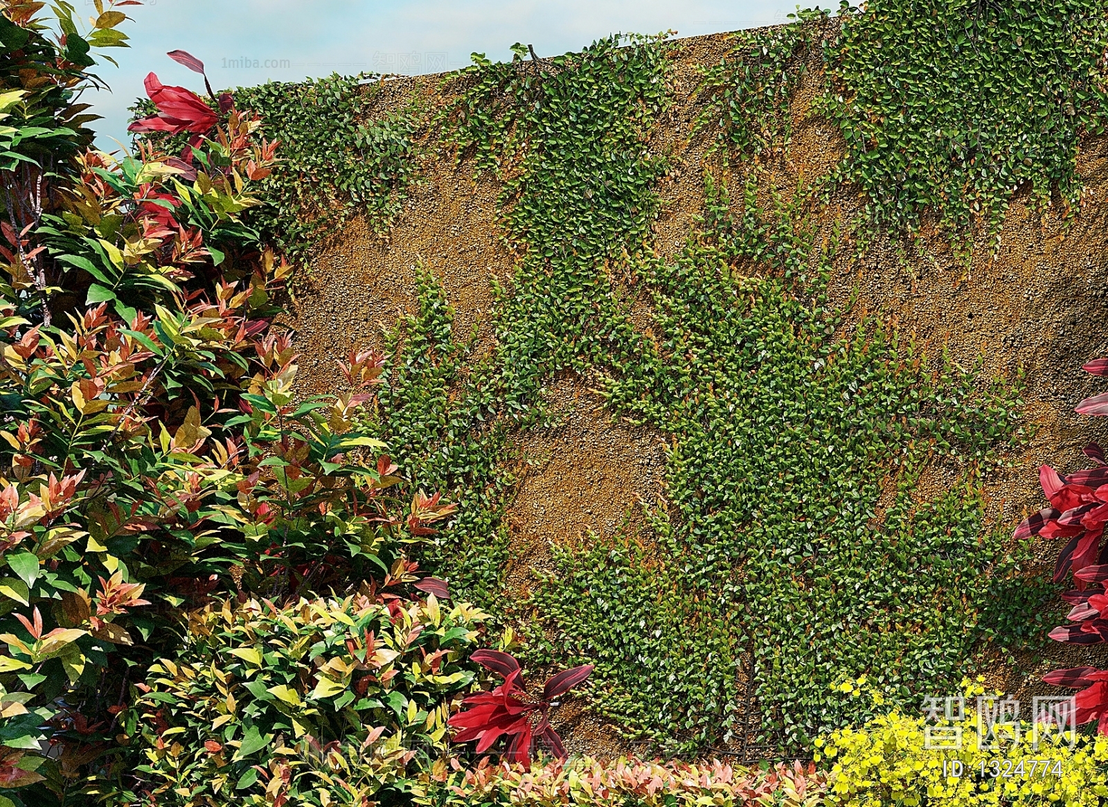 现代植物墙绿植墙植物堆