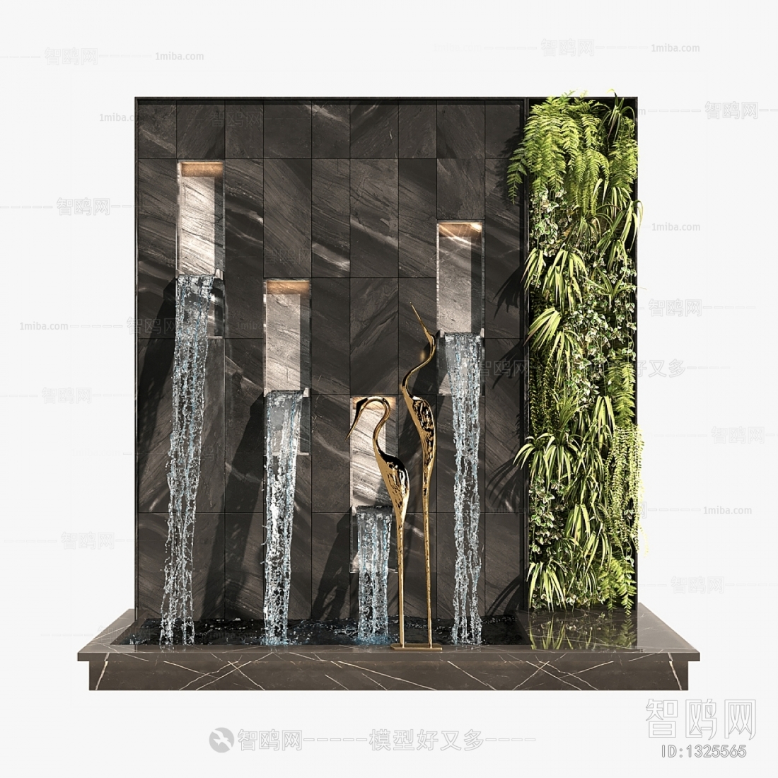 现代园艺景观流水墙小品3D模型下载