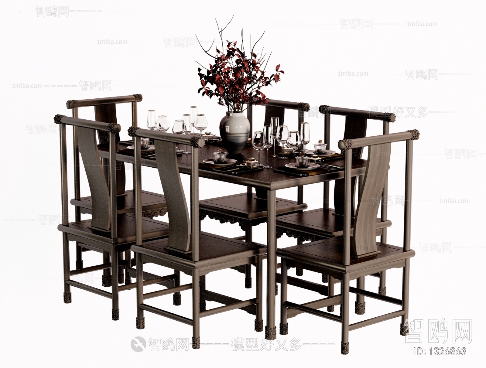 中式实木餐桌椅组合