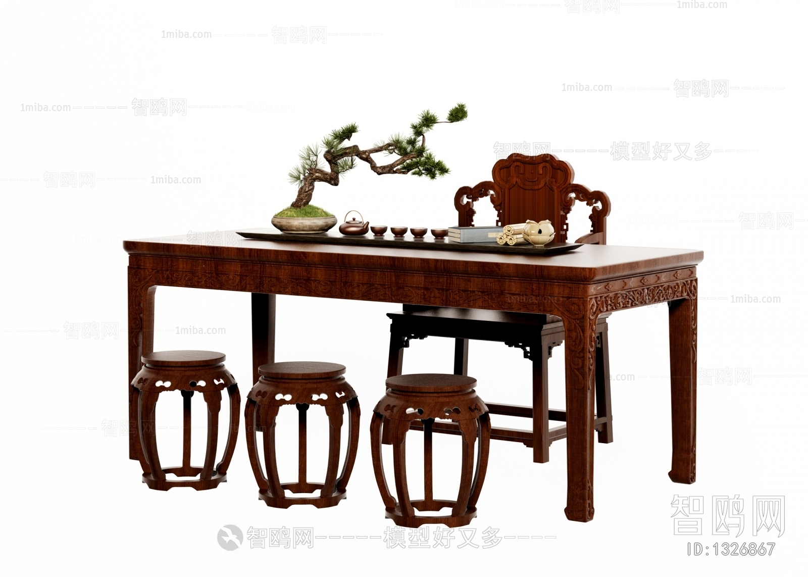 中式实木茶桌椅组合