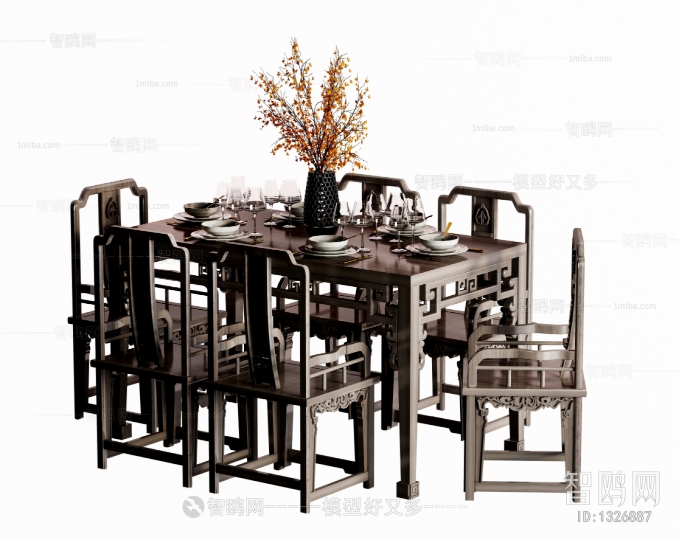 中式实木餐桌椅组合