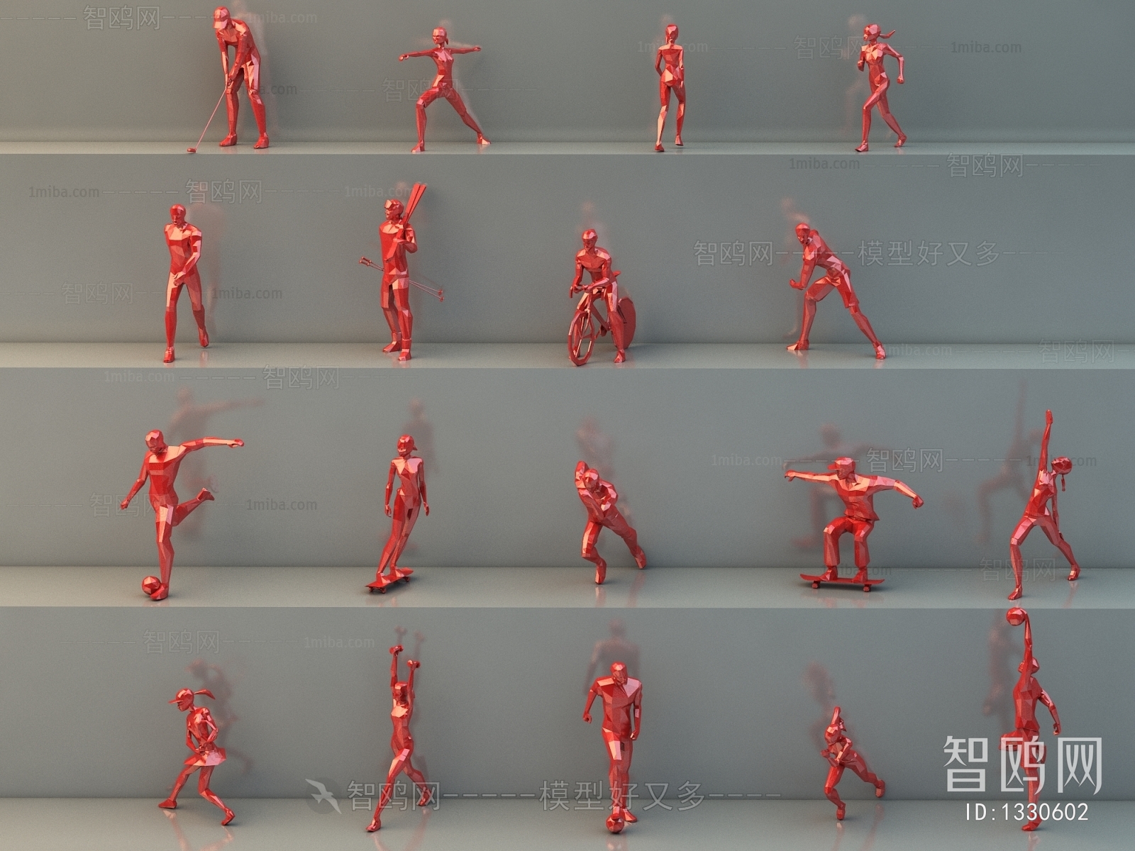 中式运动人物雕塑组合