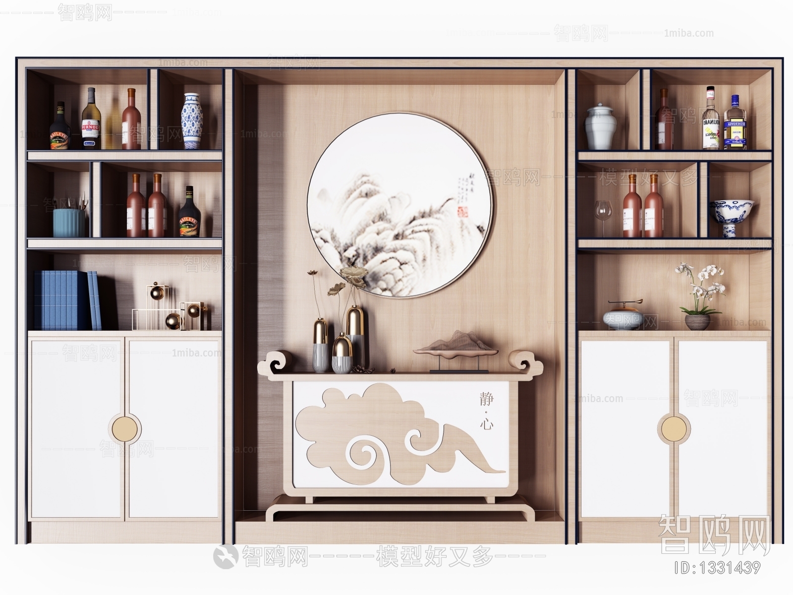 新中式实木酒柜摆件组合