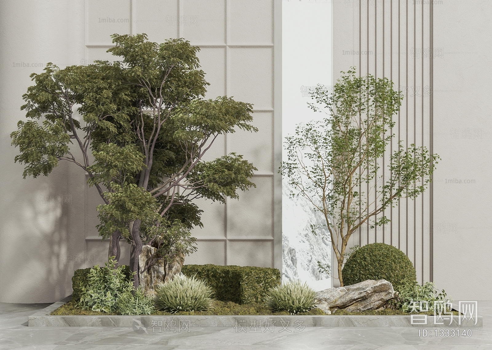 现代景观小品植物3D模型下载
