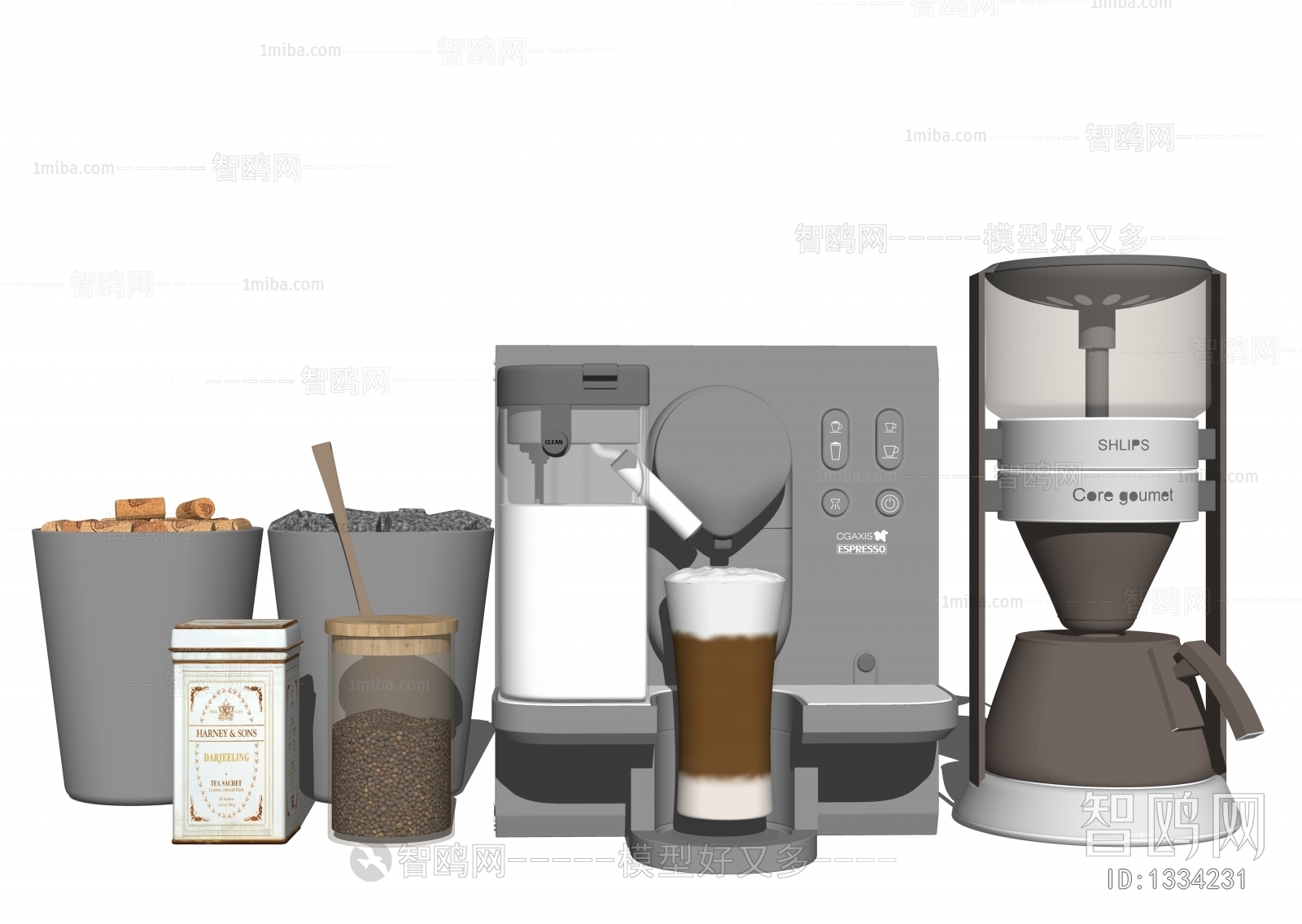 现代咖啡机、磨豆机、咖啡豆