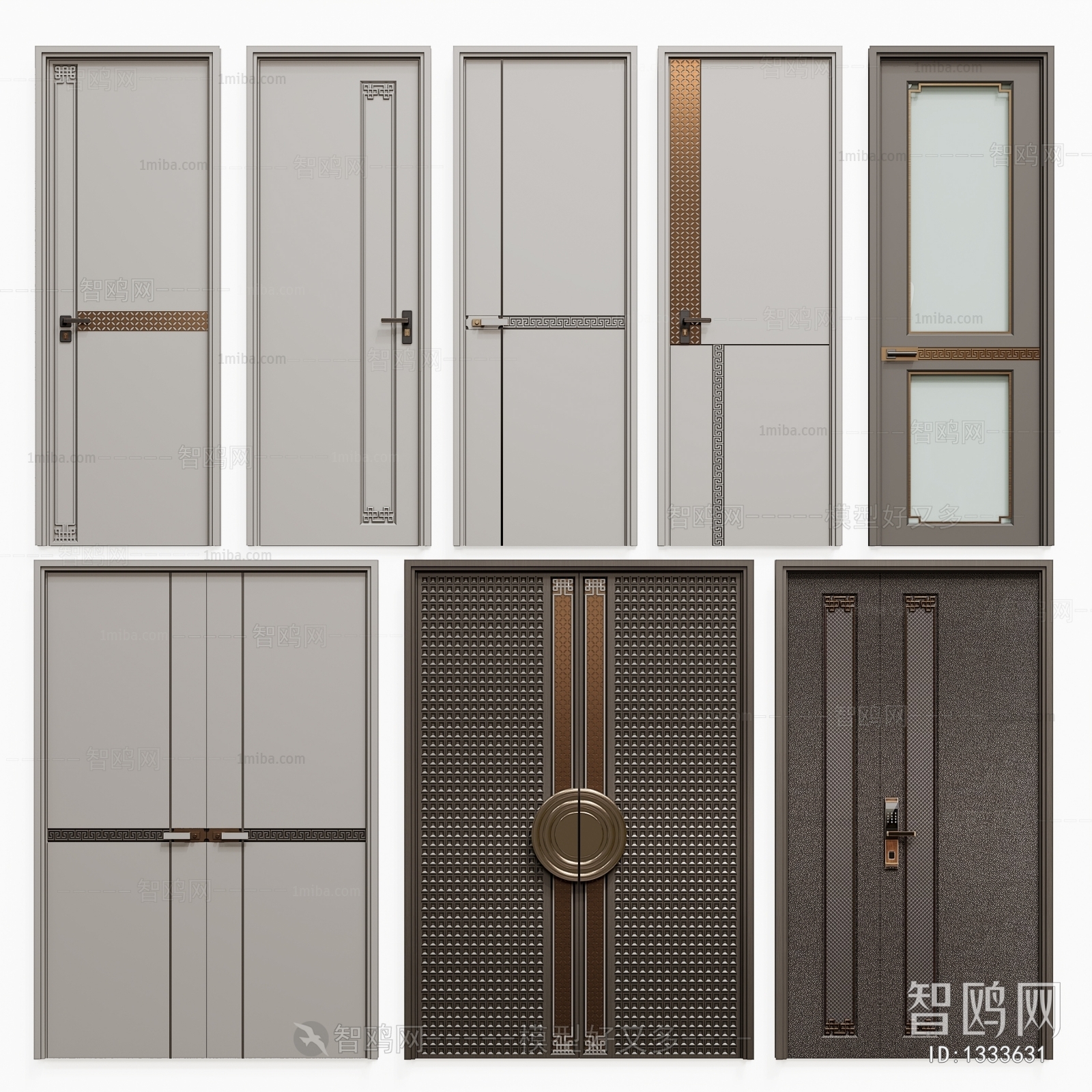 New Chinese Style Unequal Double Door