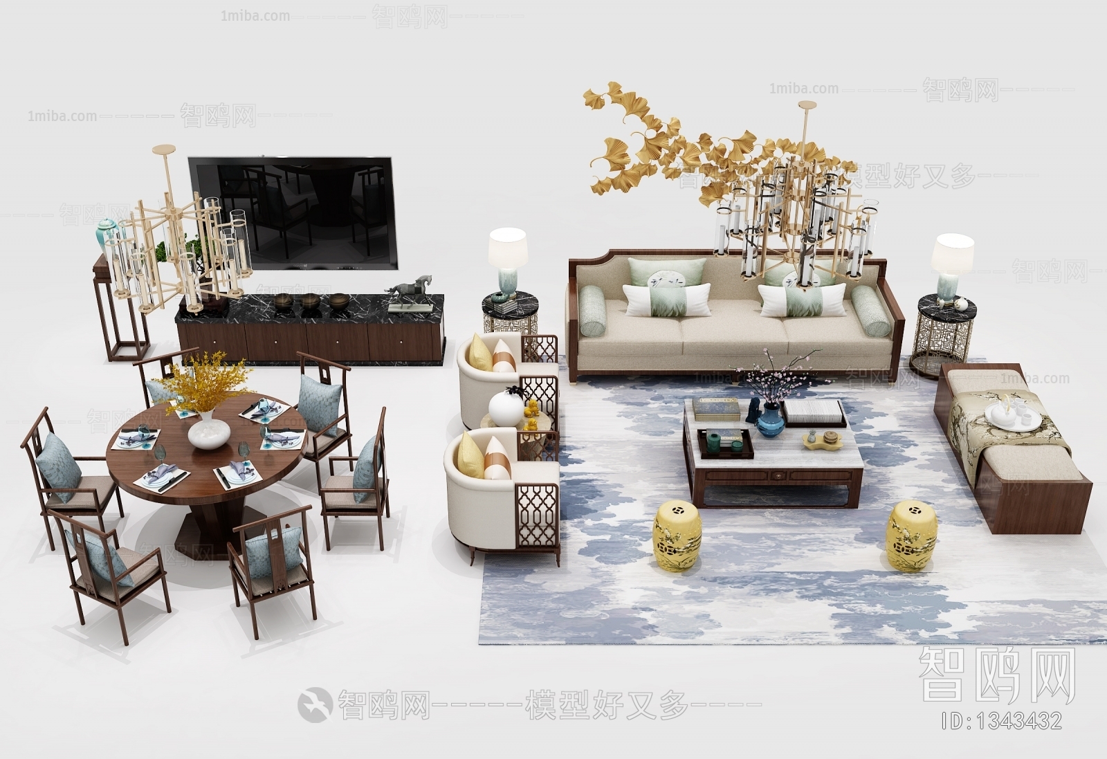 中式组合沙发餐桌椅