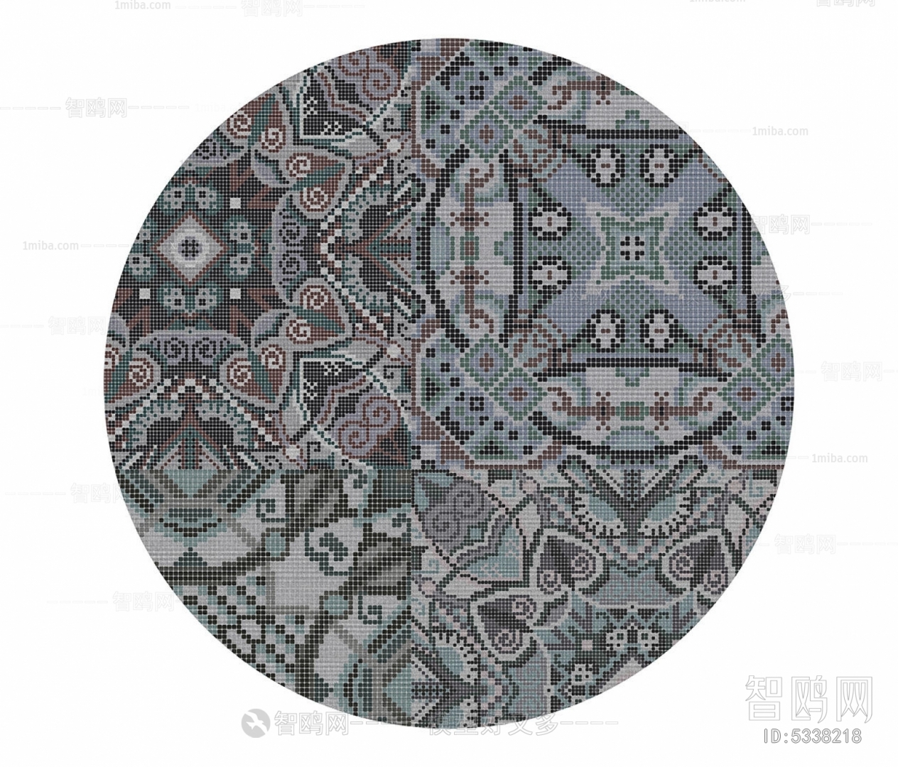 灰色抽象花纹图案圆形地毯