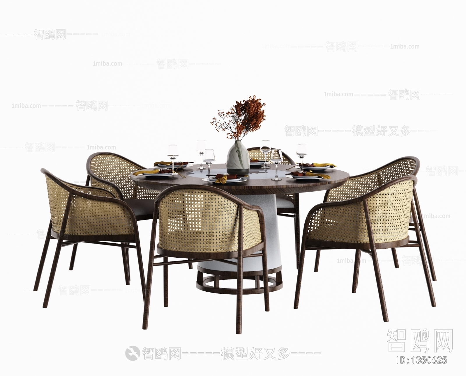 新中式编藤餐桌椅