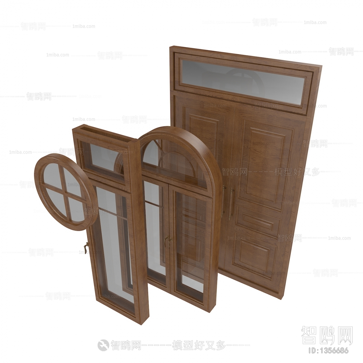 新古典木质平开圆窗拱窗门组合
