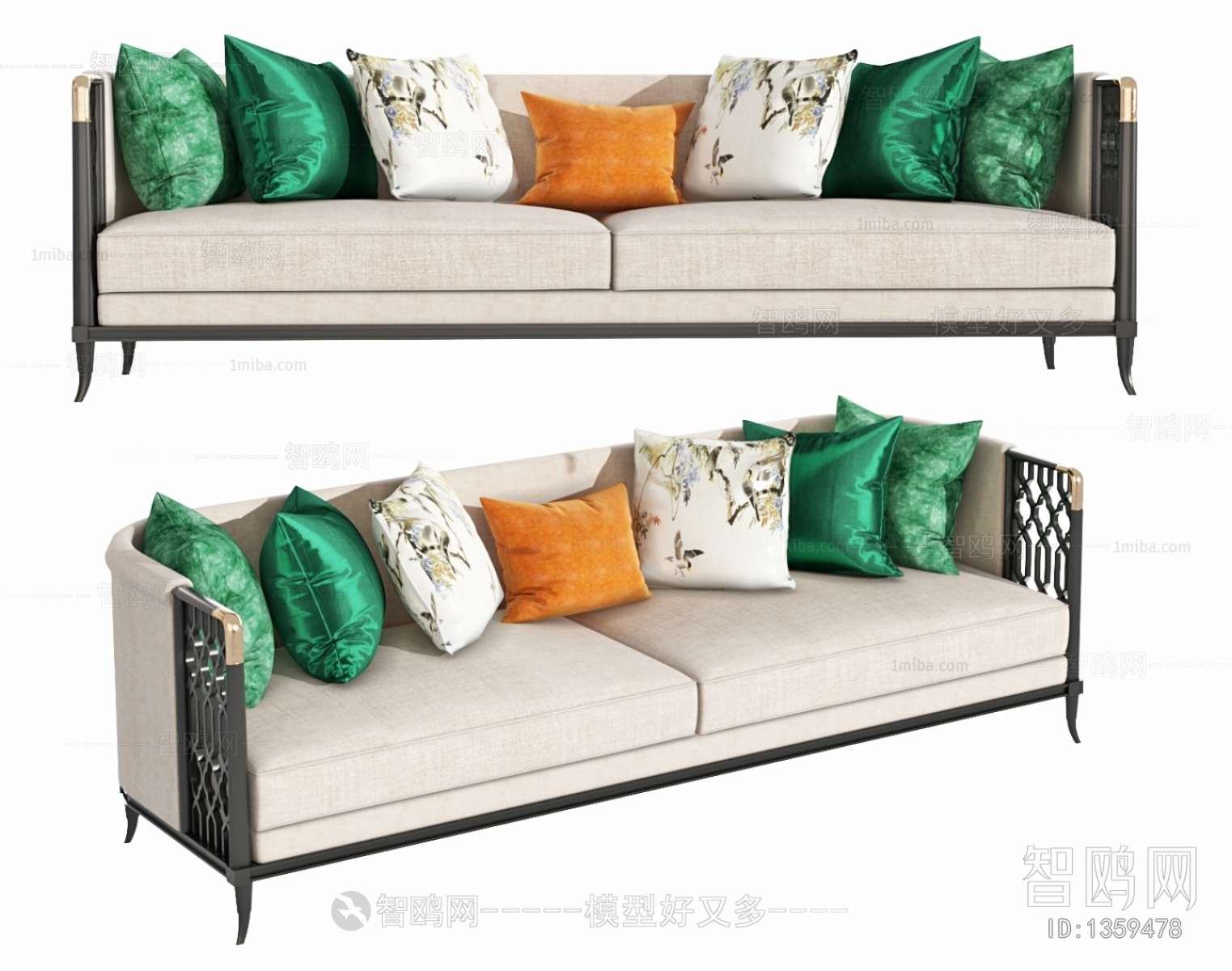 New Chinese Style Three-seat Sofa