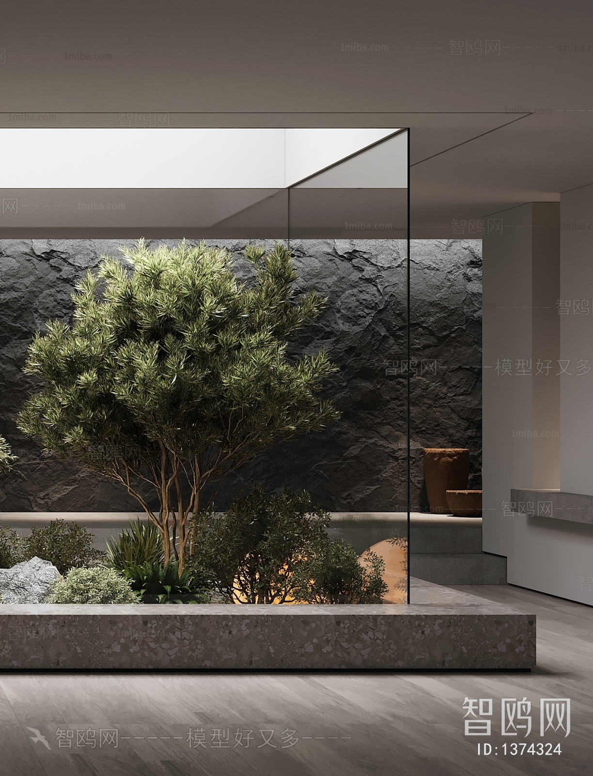 现代绿植景观 天井 植物堆3D模型下载