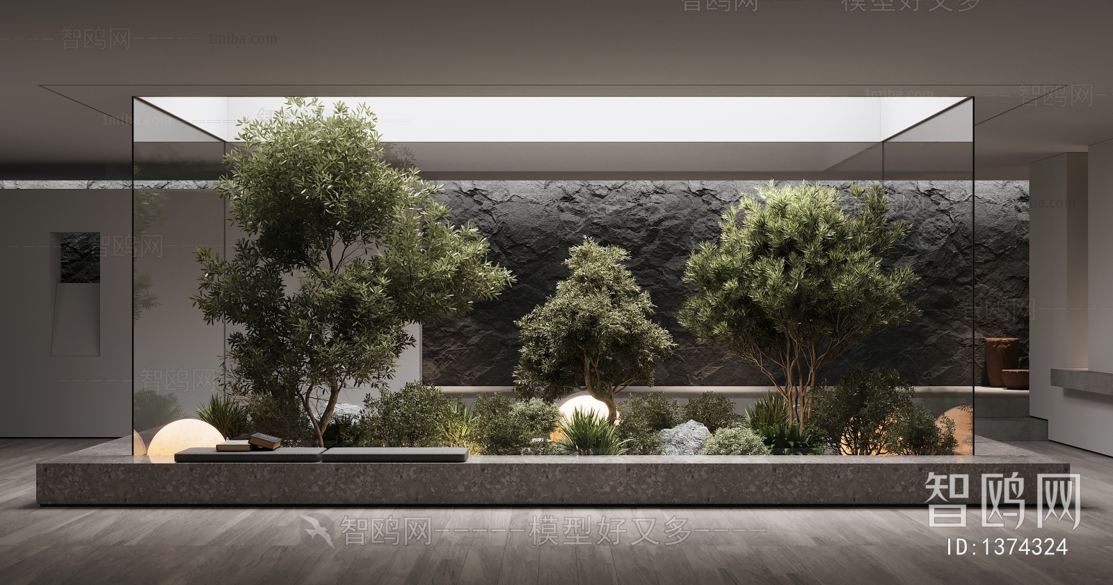 现代绿植景观 天井 植物堆3D模型下载