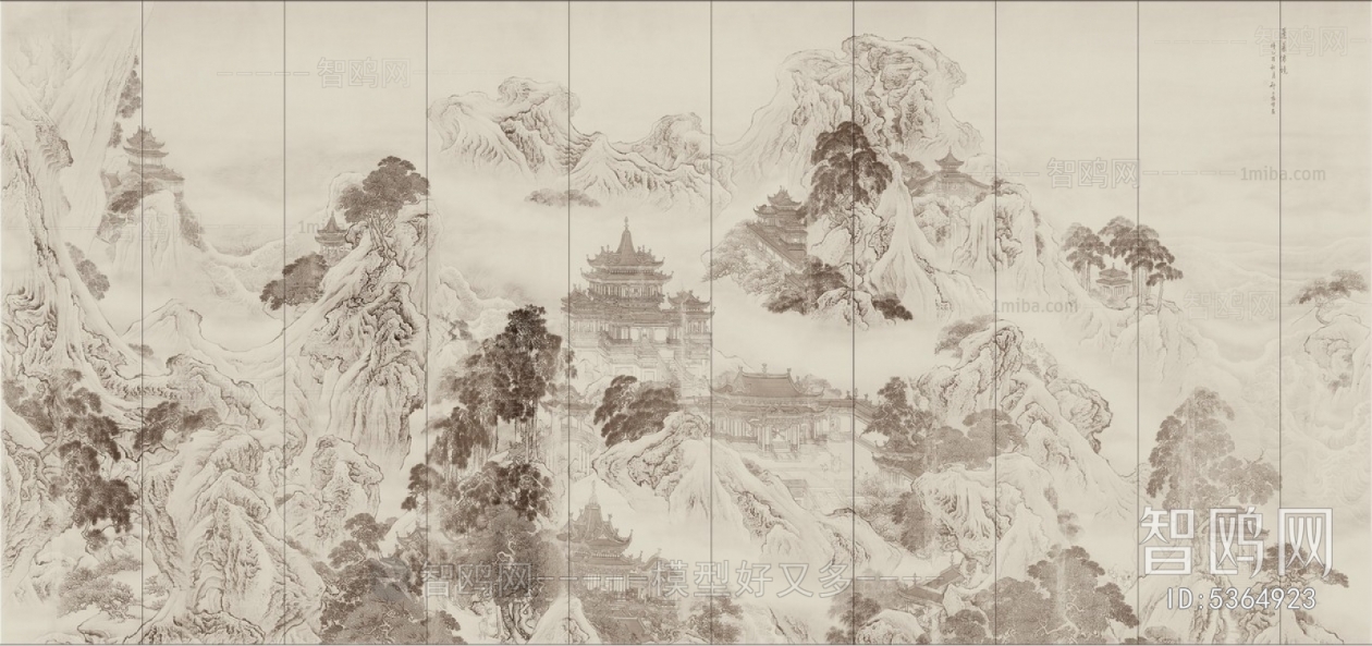 中式背景墙山水画