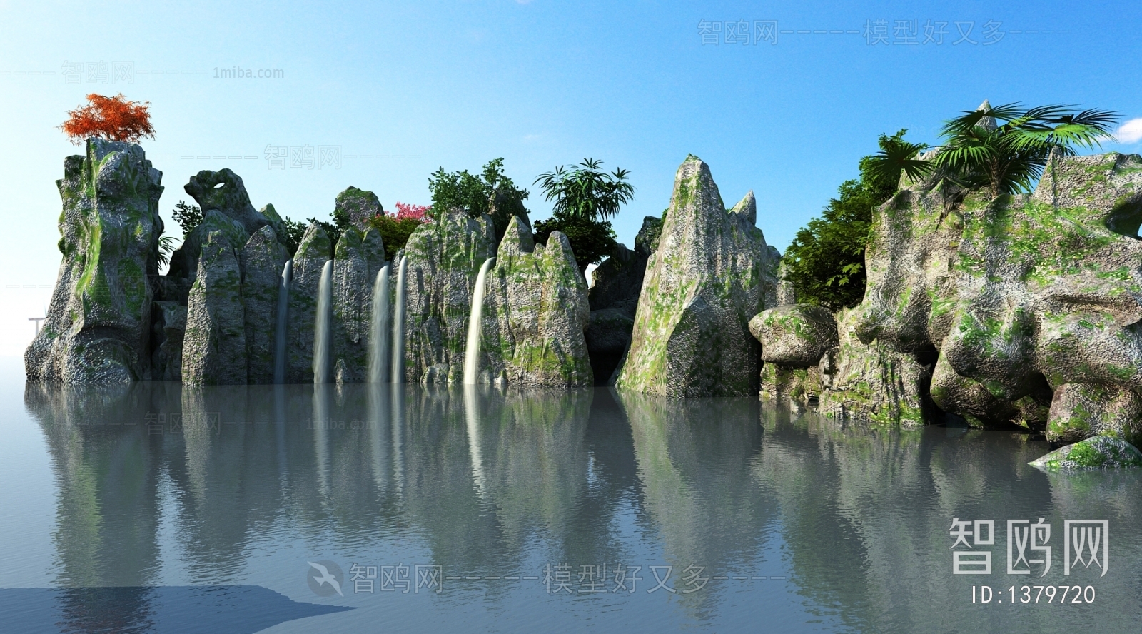 中式假山 瀑布 自然景观小品