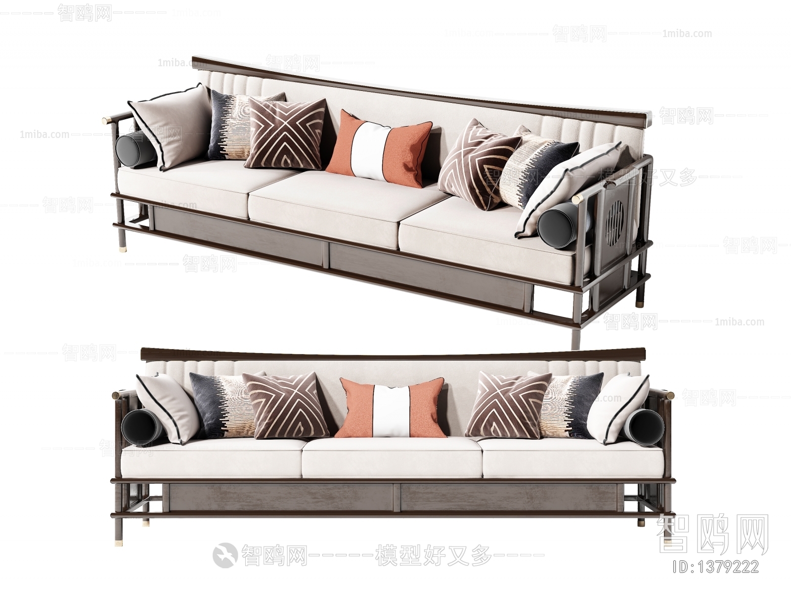 New Chinese Style Three-seat Sofa