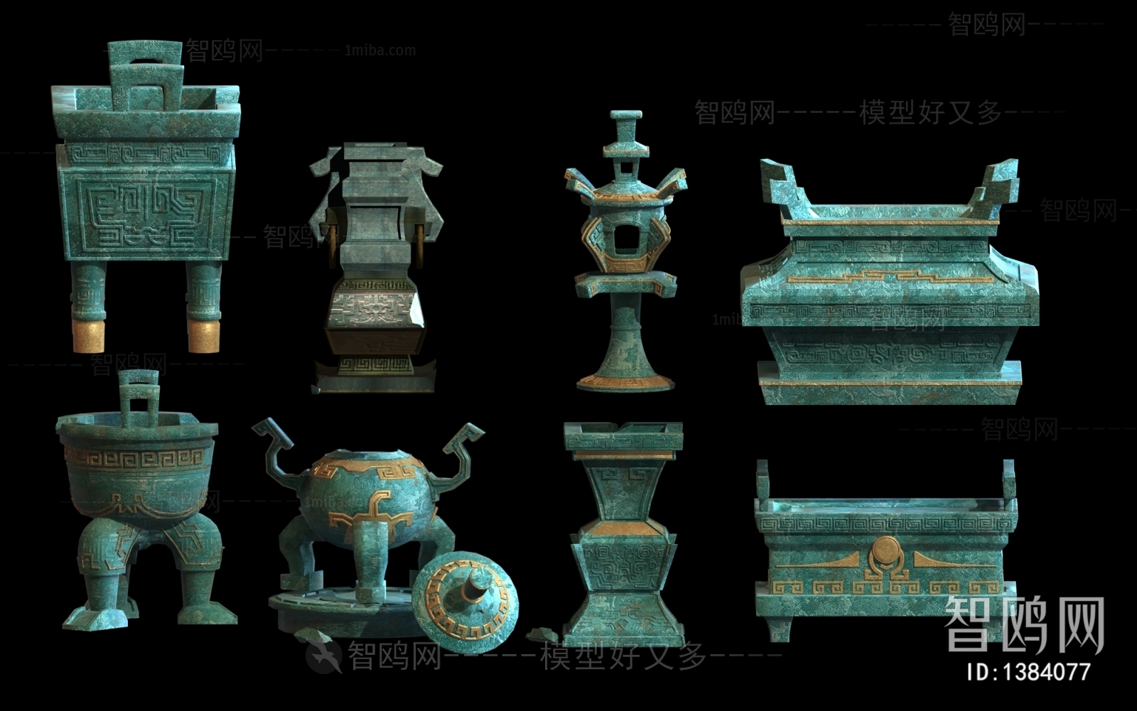 中式青铜器雕塑香炉鼎祭祀石灯