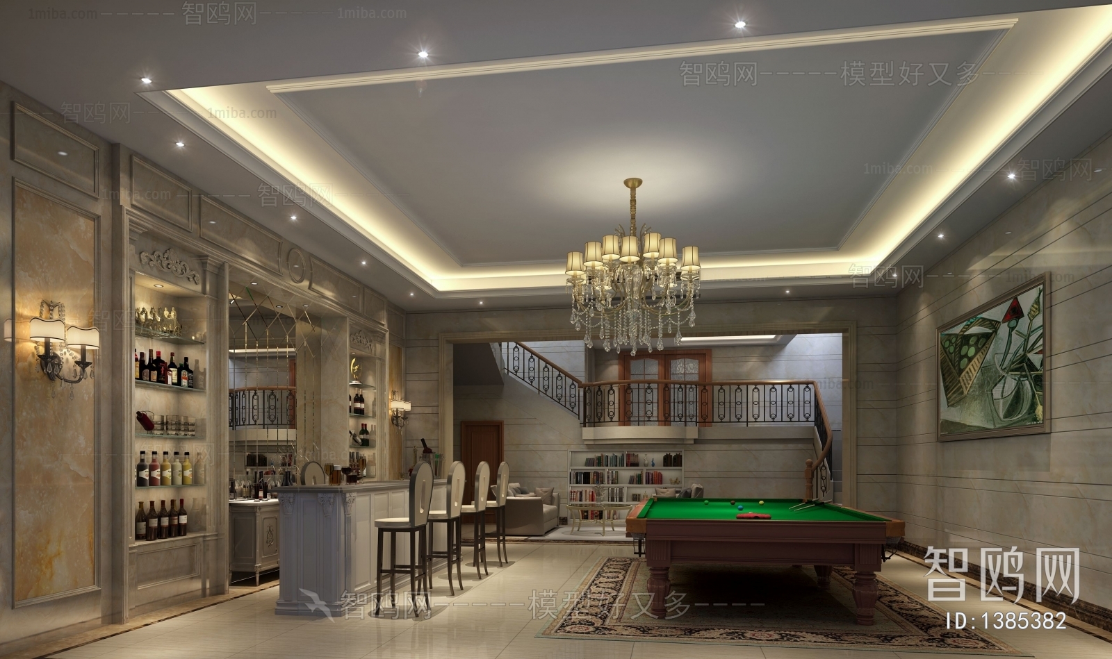 Simple European Style Billiards Room