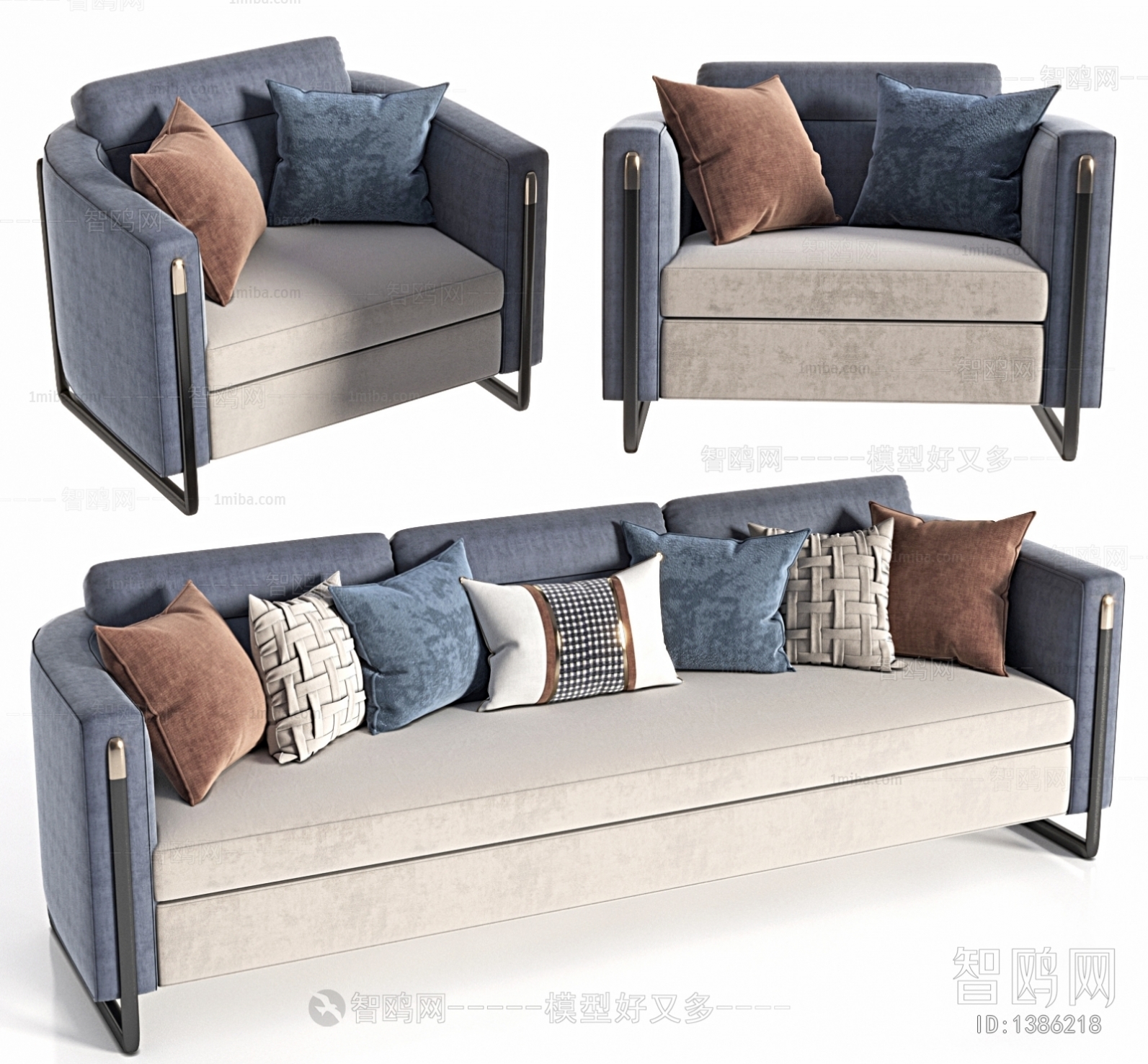 新中式三人沙发单人沙发