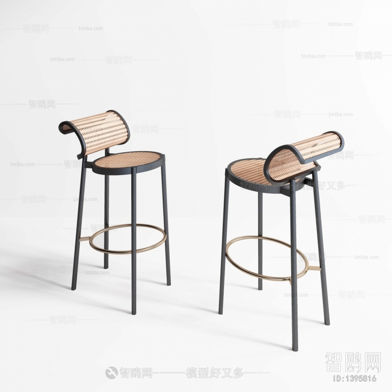 新中式藤编吧椅