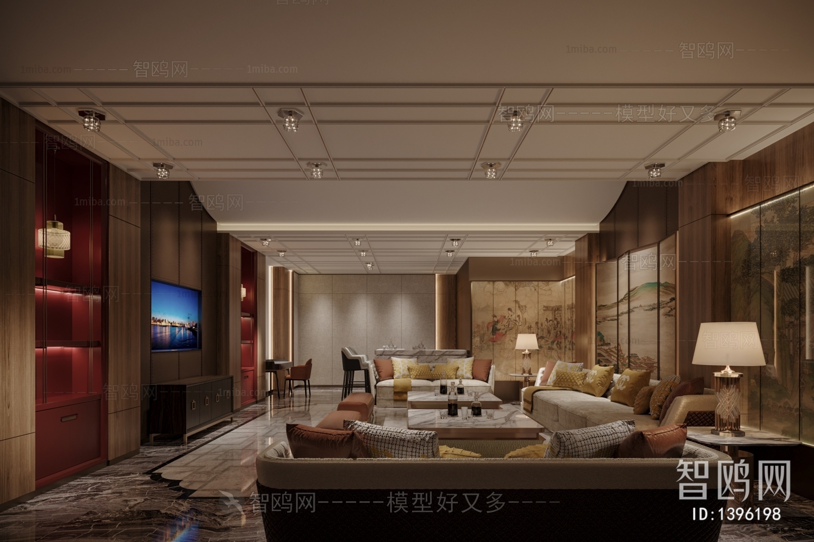 New Chinese Style Office Living Room