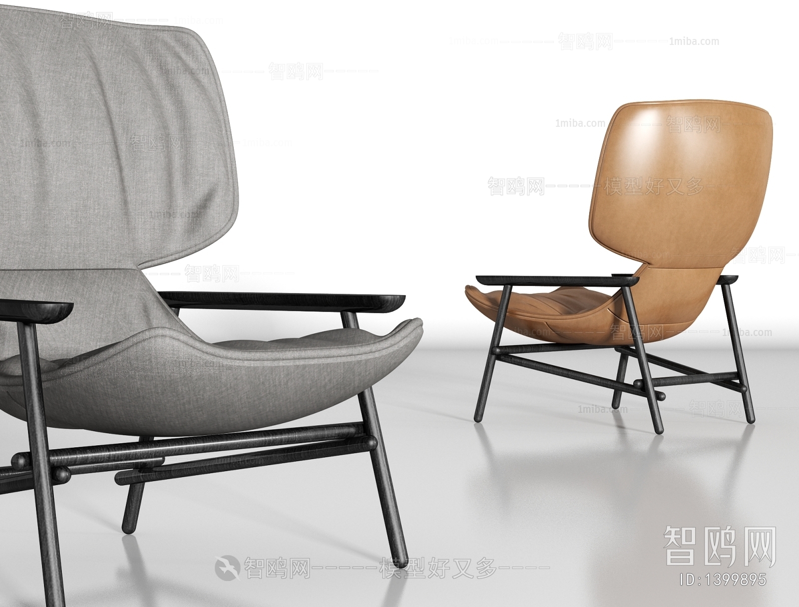 新中式实木布艺皮革单椅组合