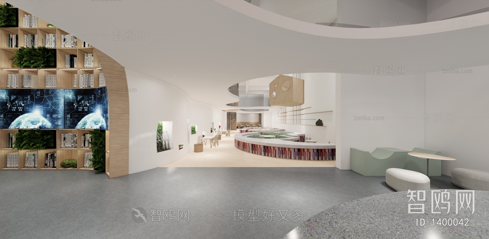 现代咖啡厅图书馆3D模型下载