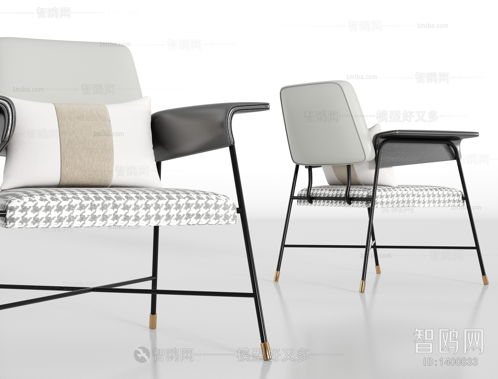 新中式金属皮革单椅组合