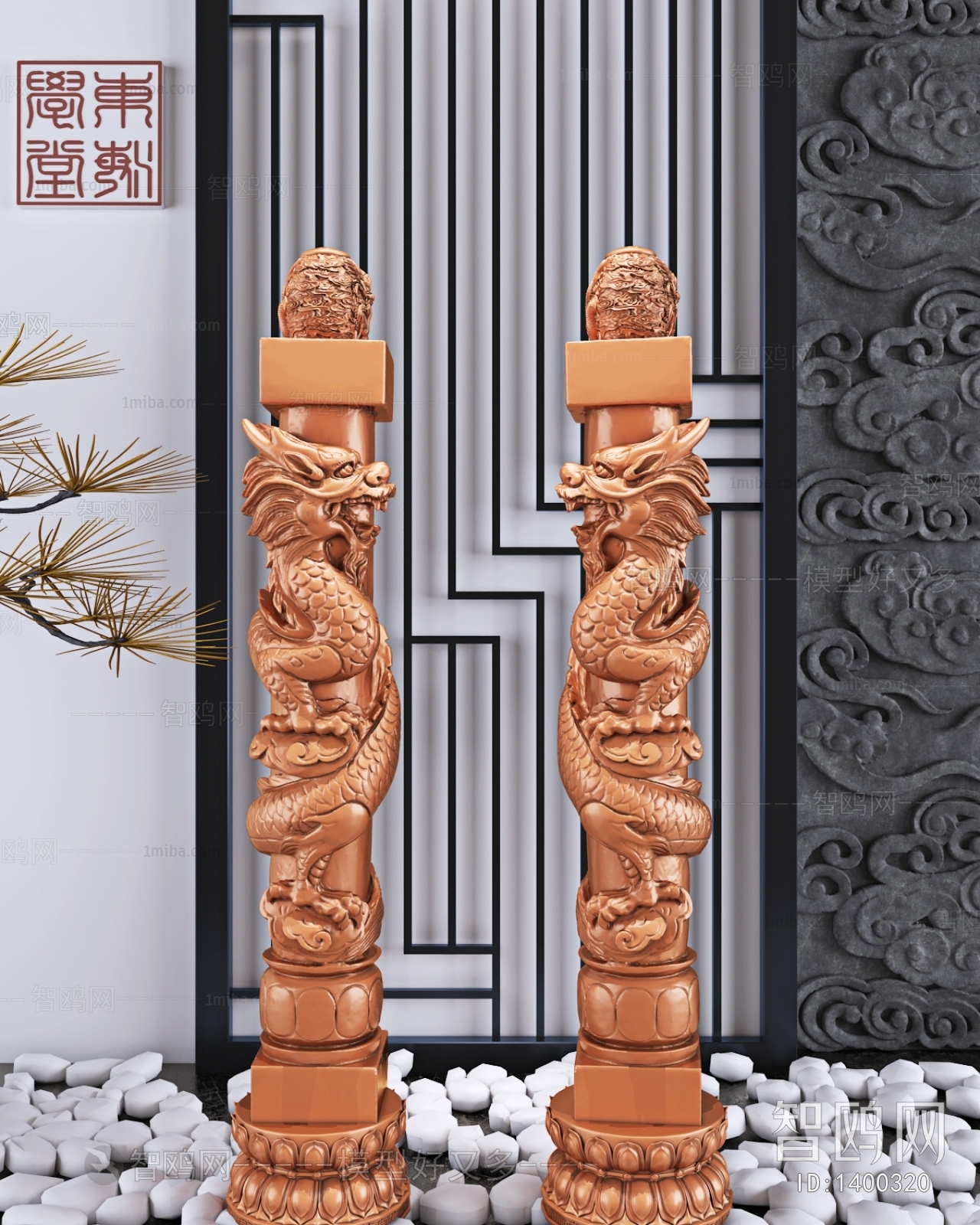中式盘龙柱雕塑