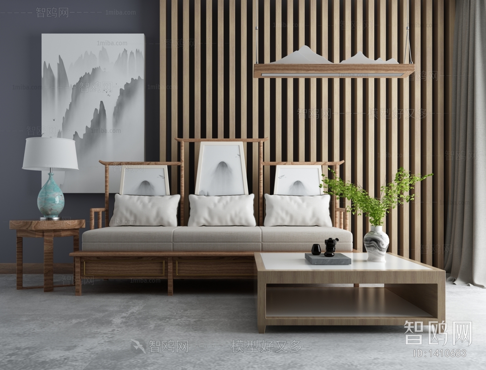 New Chinese Style Three-seat Sofa